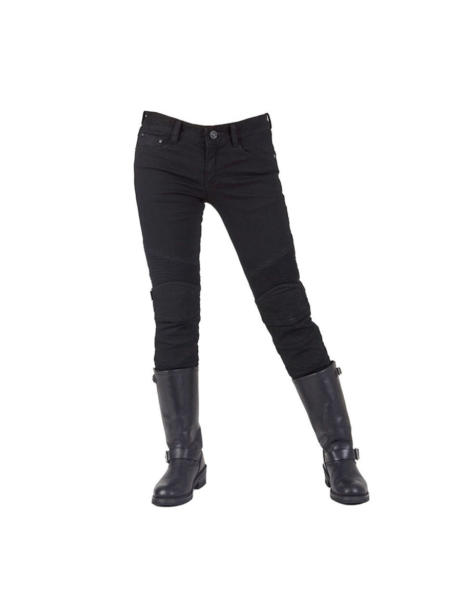 Motogirl Womans Kevlar Lined Armored Ribbed Knee Cropped Pants- Black 40x25