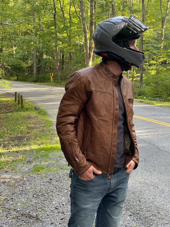 roland sands clash tobacco Design Leather Motorcycle Riding Jacket in $500 shipped in US! Classic 1959 styling redefined, the perfect blend of a detailed rocker-style jacket w premium materials, motorcycle functionality. Inspired Meets or exceeds CE safety standards. Roland Sands Design RSD Clash