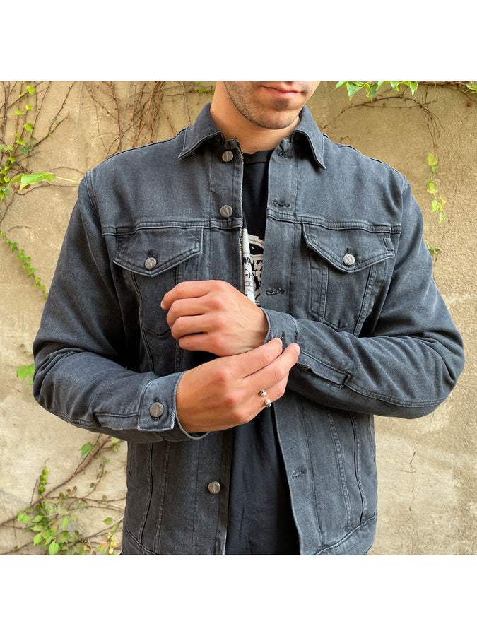 Men's Denim Trucker Jacket in Pitch Black - Thursday